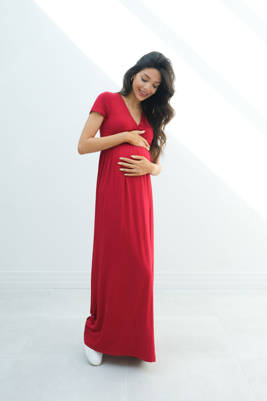Catalina | Maternity Midi Flowy Wrap Dress with Tie Waist