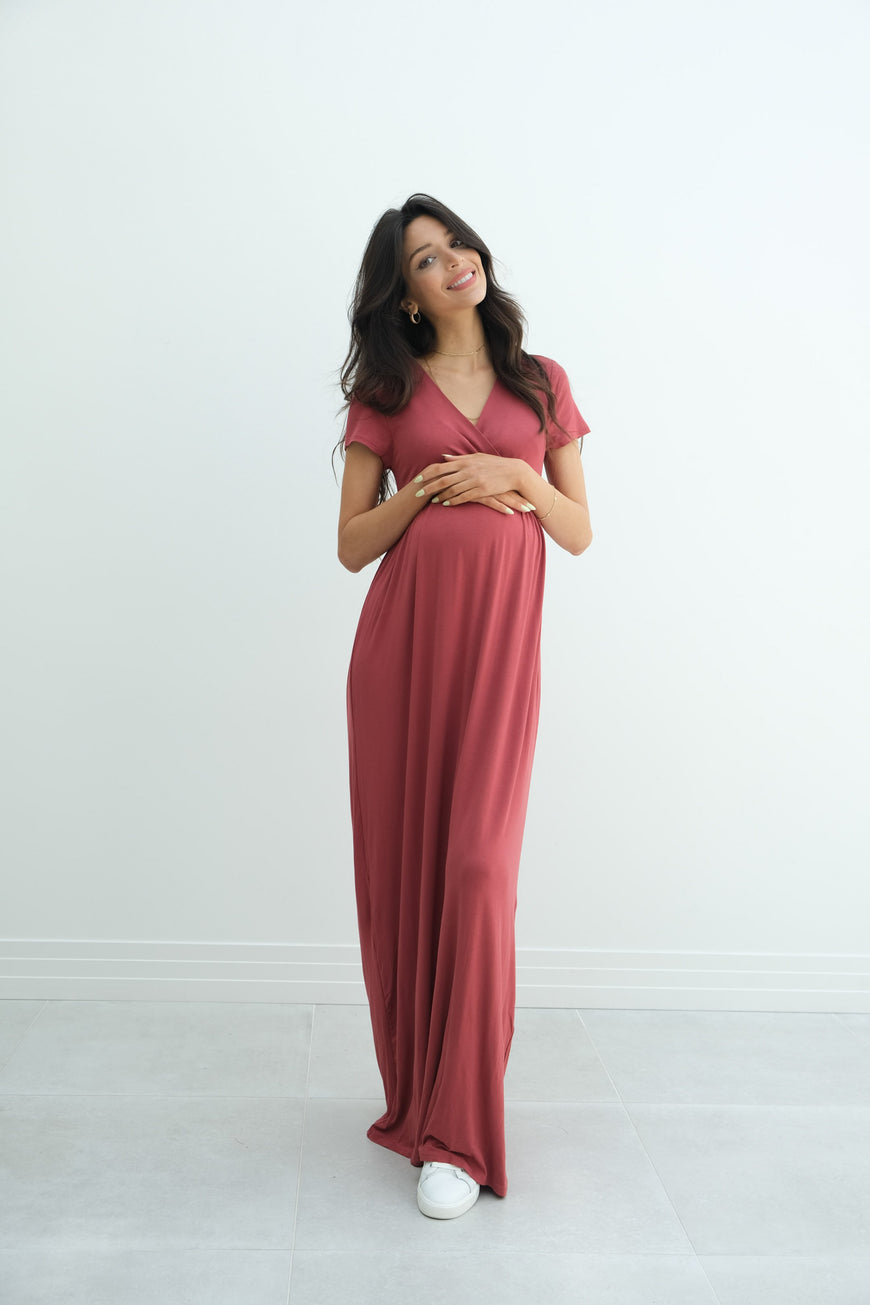 Catalina | Maternity Midi Flowy Wrap Dress with Tie Waist