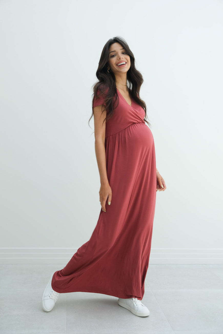 Catalina | Maternity Midi Flowy Wrap Dress with Tie Waist