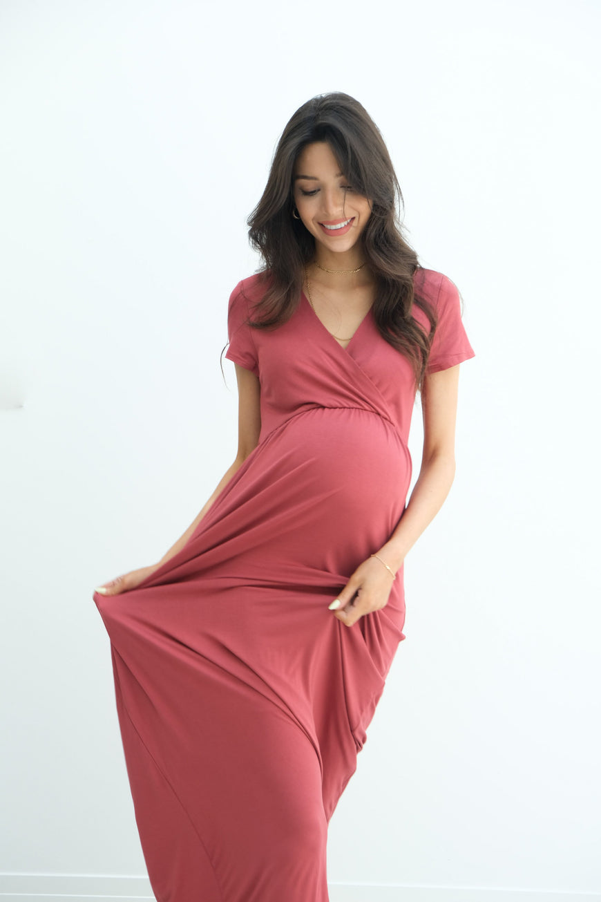 Catalina | Maternity Midi Flowy Wrap Dress with Tie Waist