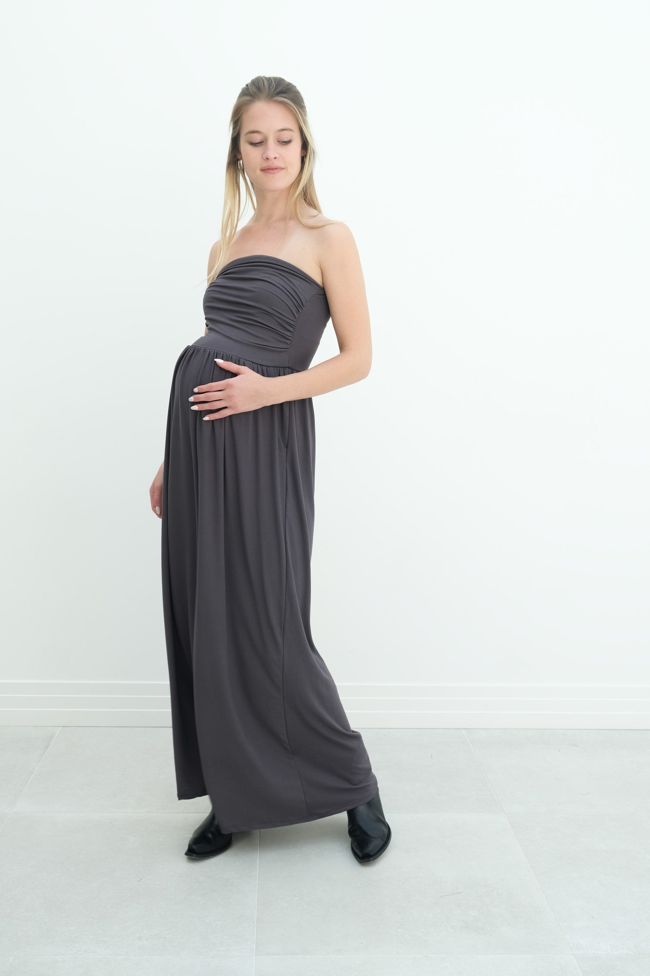 Sasha | Strapless Maxi Maternity Sundress With Empire Waist