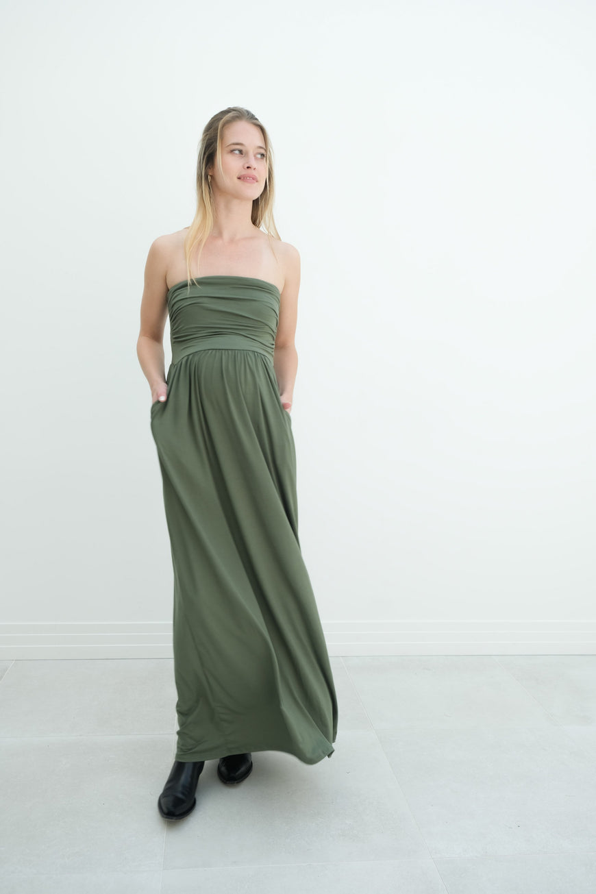 Sasha | Strapless Maxi Maternity Sundress With Empire Waist