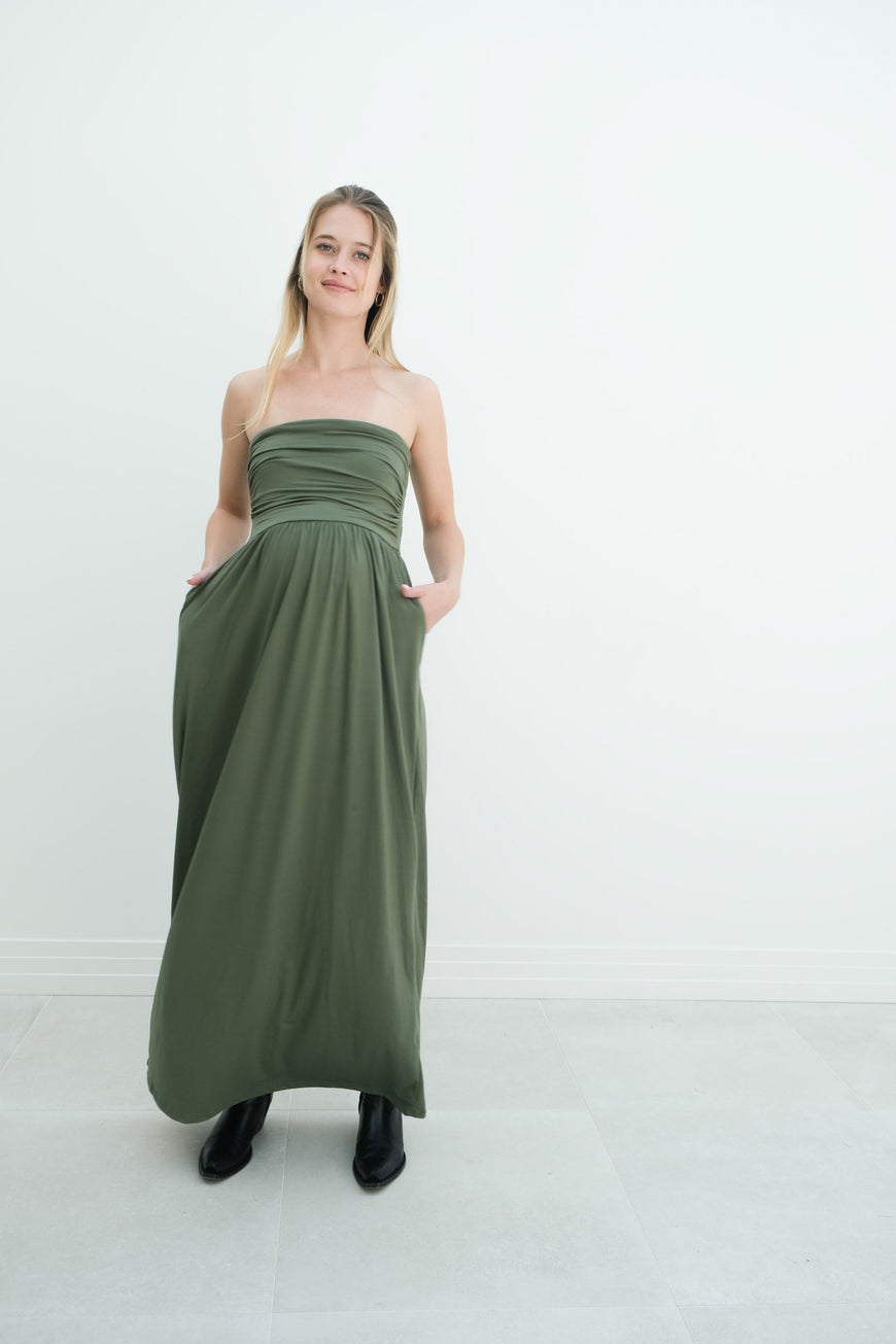 Sasha | Strapless Maxi Maternity Sundress With Empire Waist