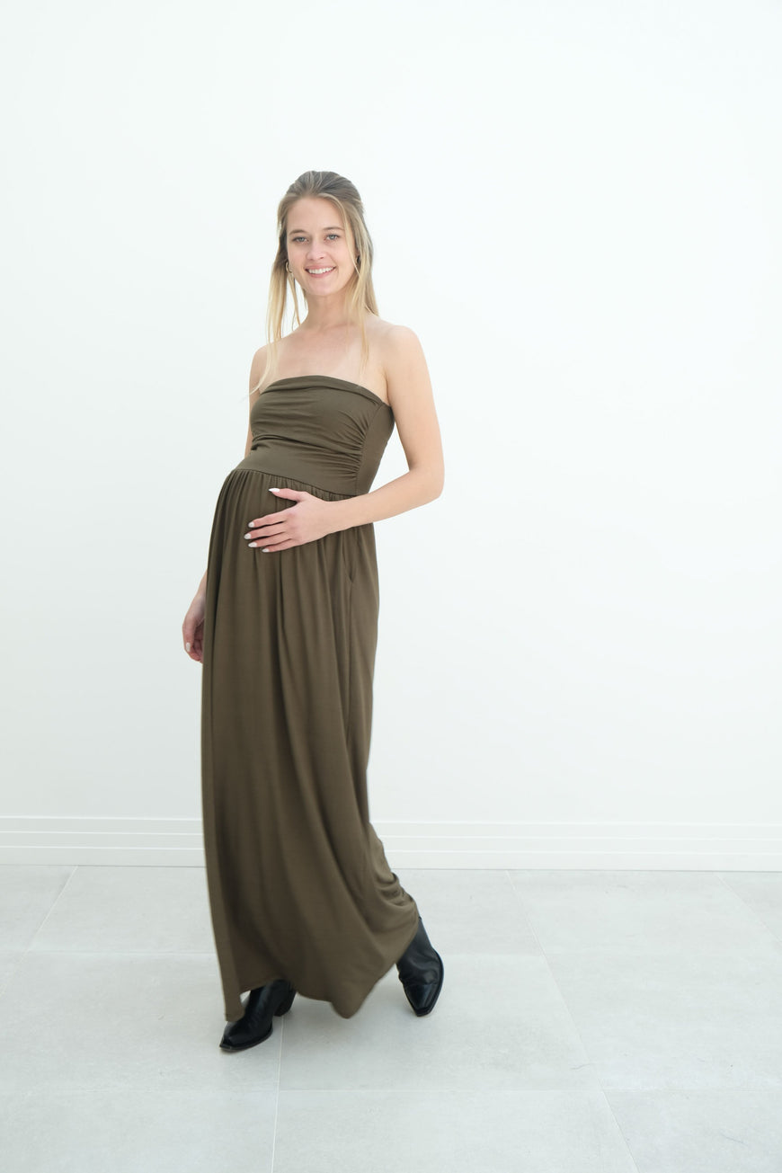 Sasha | Strapless Maxi Maternity Sundress With Empire Waist