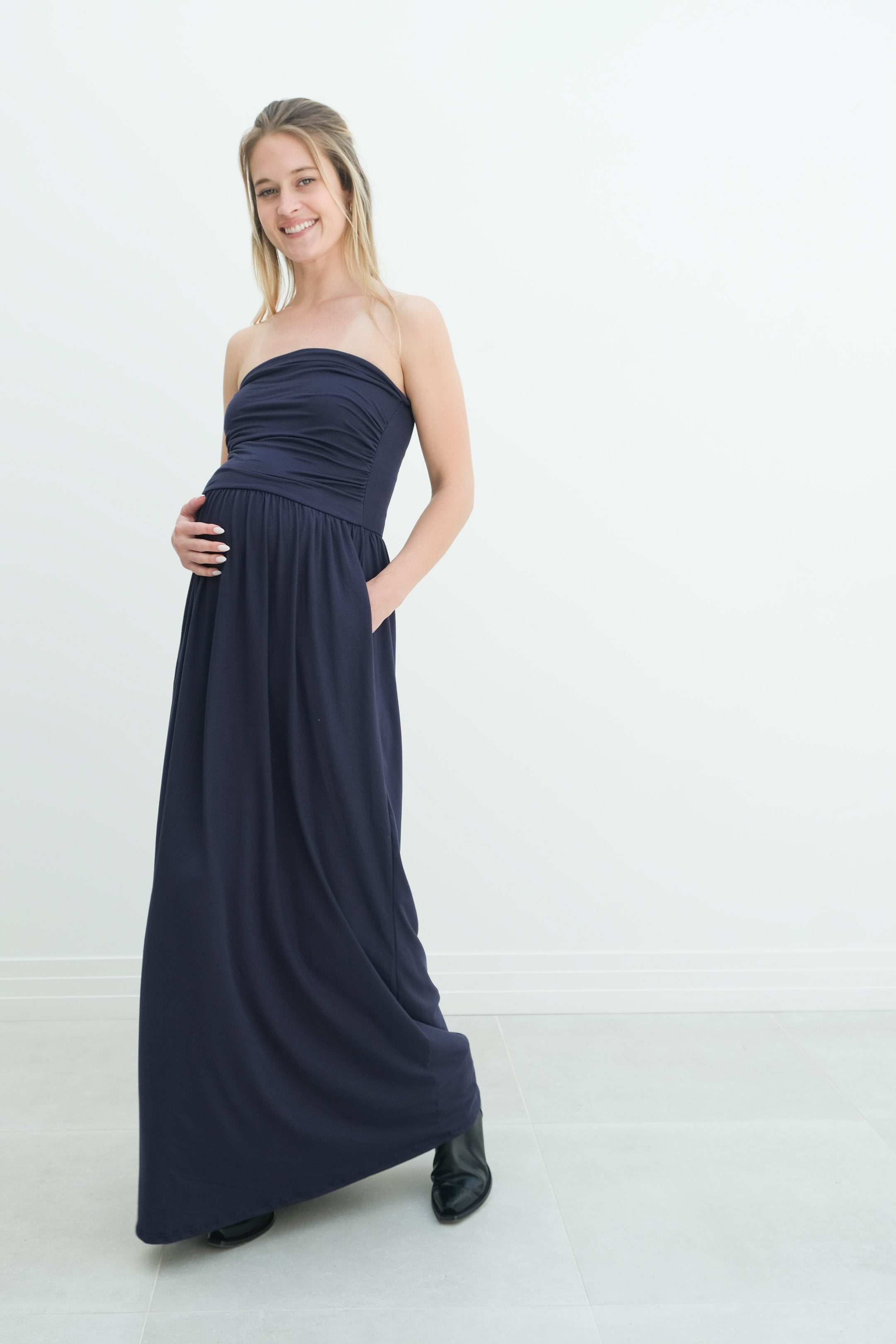 Sasha | Strapless Maxi Maternity Sundress With Empire Waist