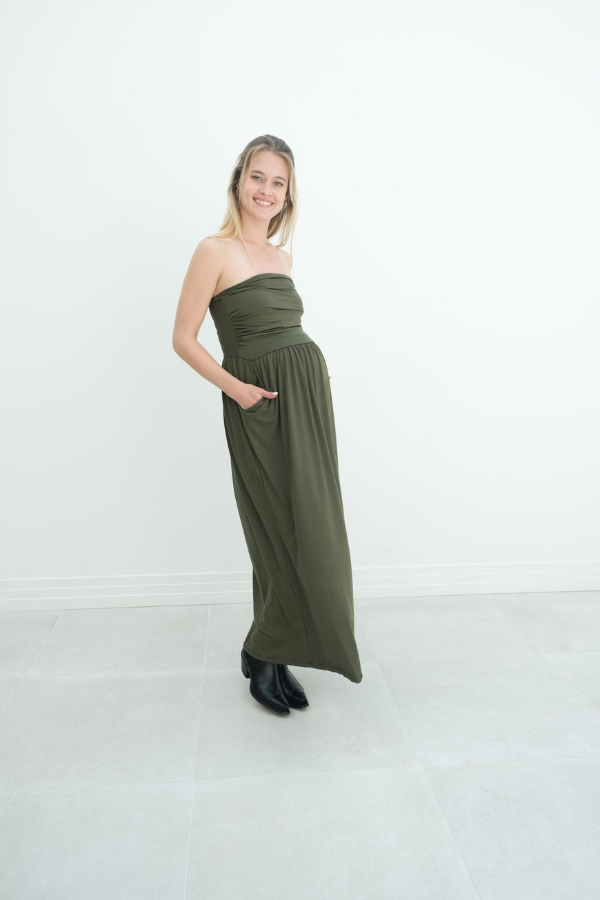 Sasha | Strapless Maxi Maternity Sundress With Empire Waist