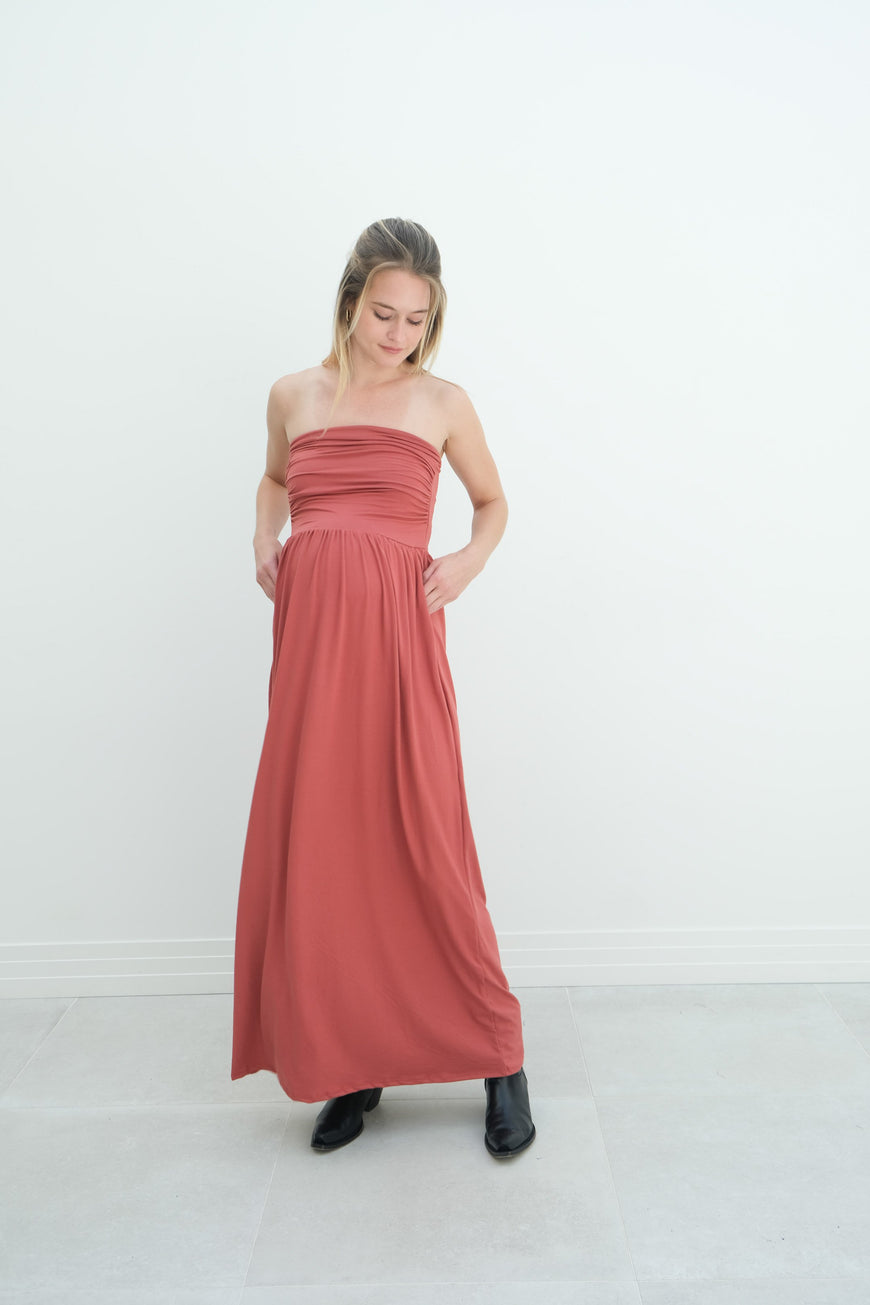 Sasha | Strapless Maxi Maternity Sundress With Empire Waist