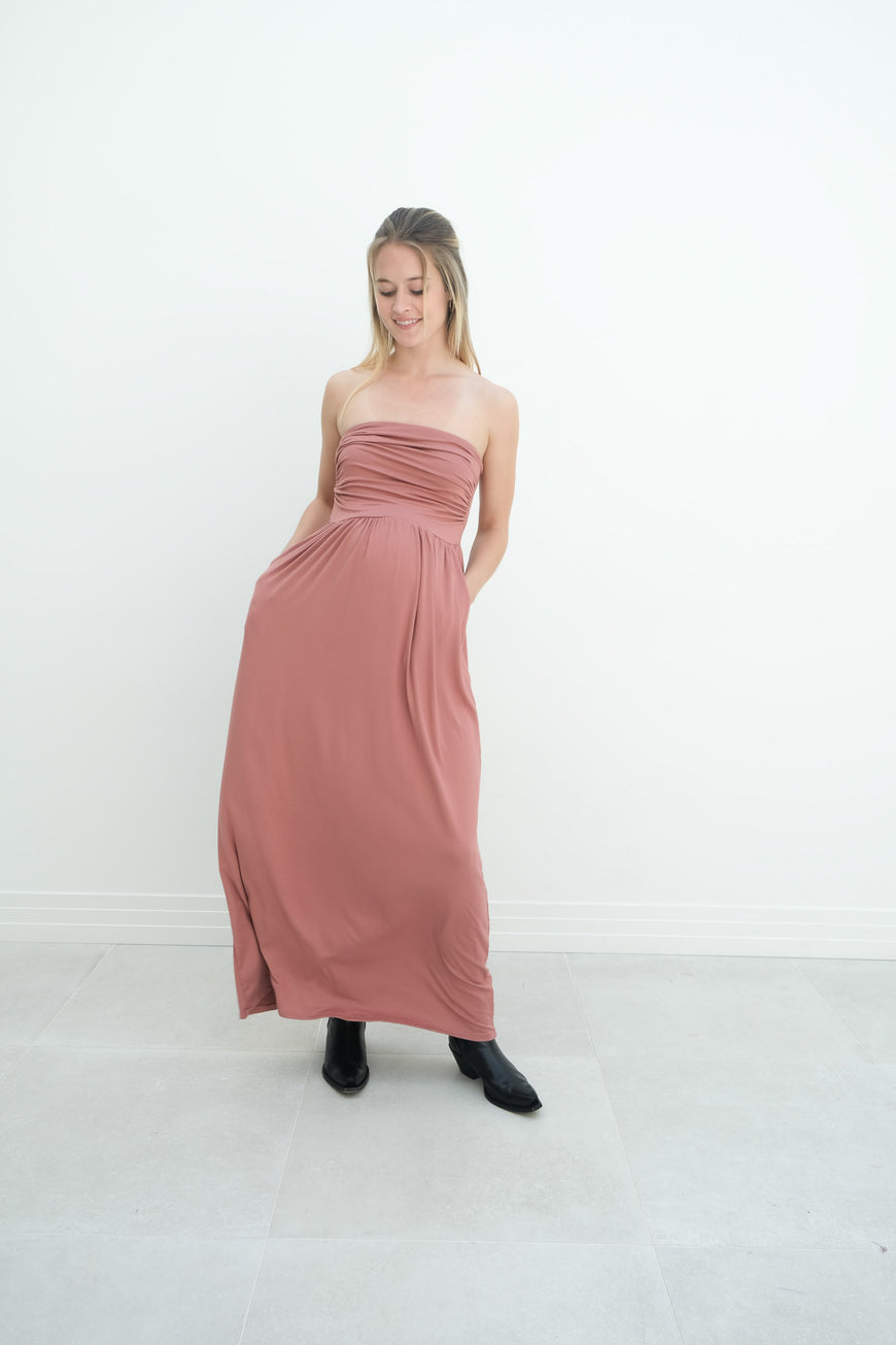 Sasha | Strapless Maxi Maternity Sundress With Empire Waist