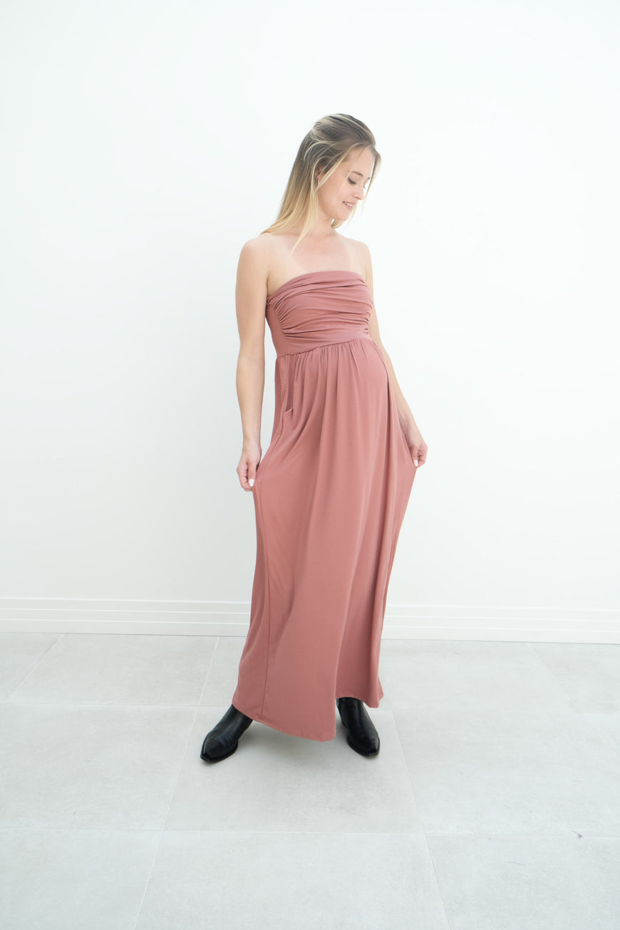 Sasha | Strapless Maxi Maternity Sundress With Empire Waist