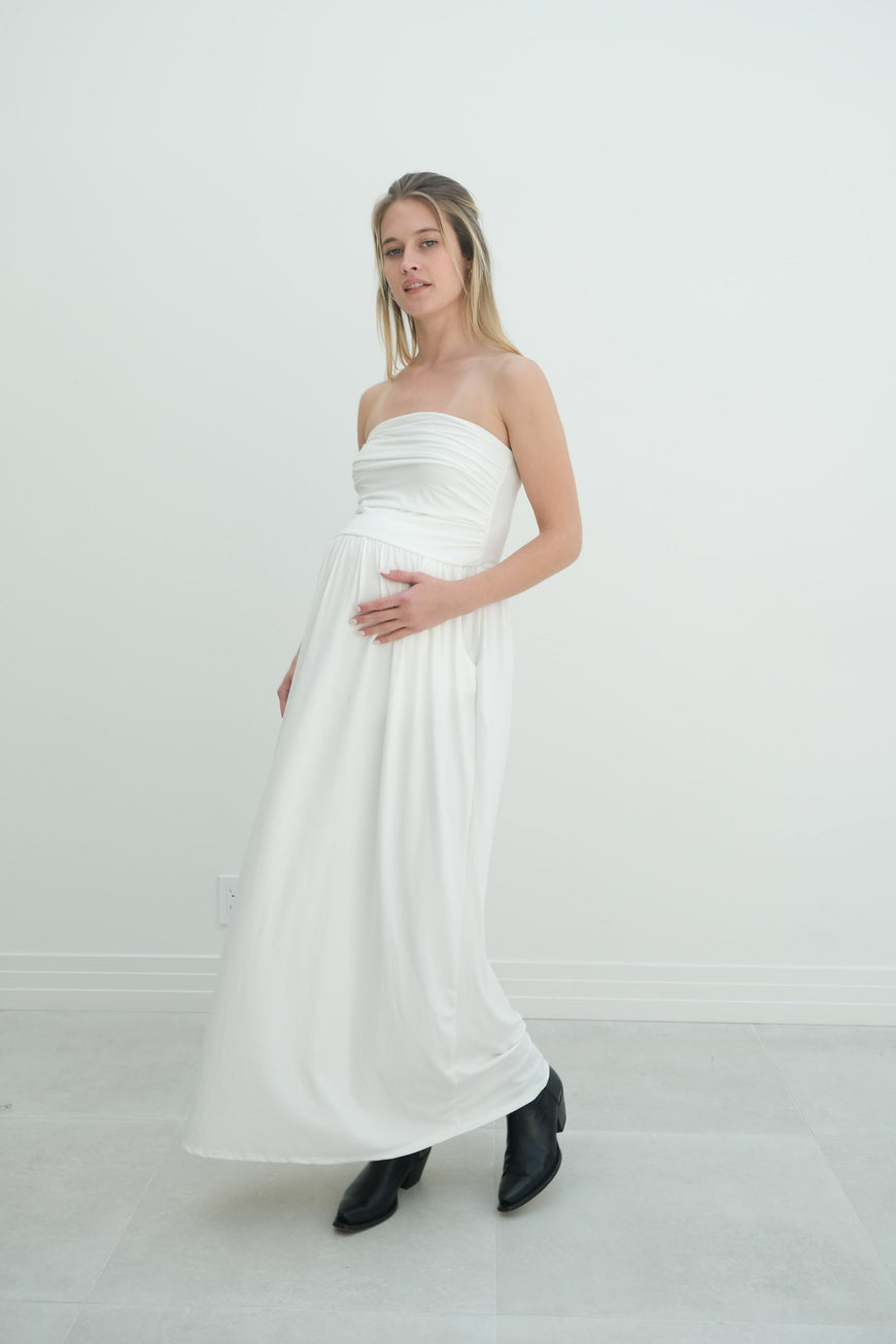 Sasha | Strapless Maxi Maternity Sundress With Empire Waist