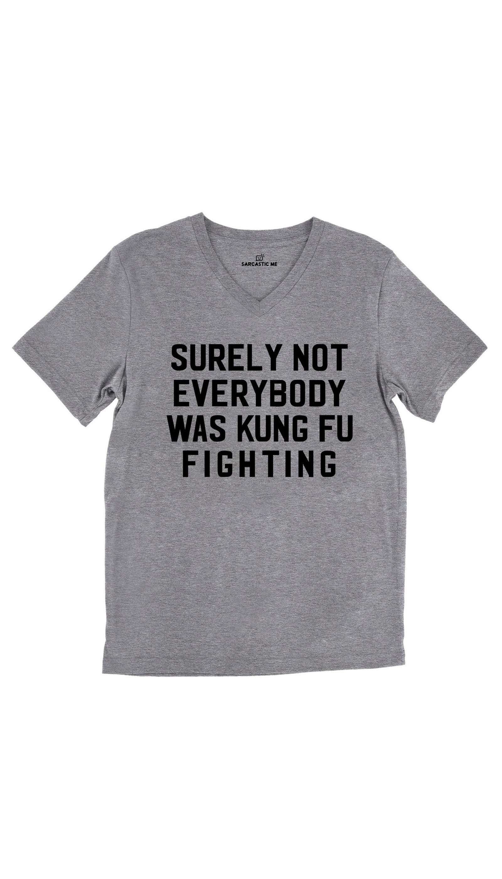 Surely Not Everybody Was Kung Fu Fighting Tri-Blend Gray Unisex V-Neck Tee | Sarcastic Me