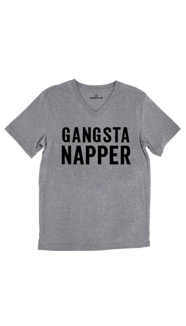 Gangsta Napper Tri-Blend Gray Unisex V-Neck Tee | Sarcastic Me
