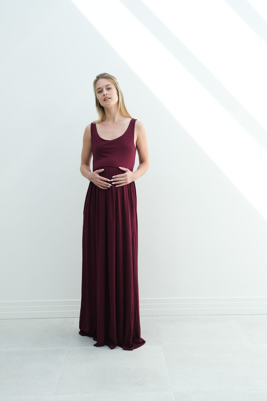 Hazel | Maternity Maxi Tank Dress With Fitted Waist
