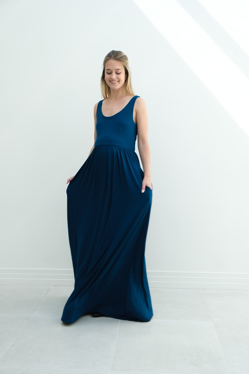 Hazel | Maternity Maxi Tank Dress With Fitted Waist