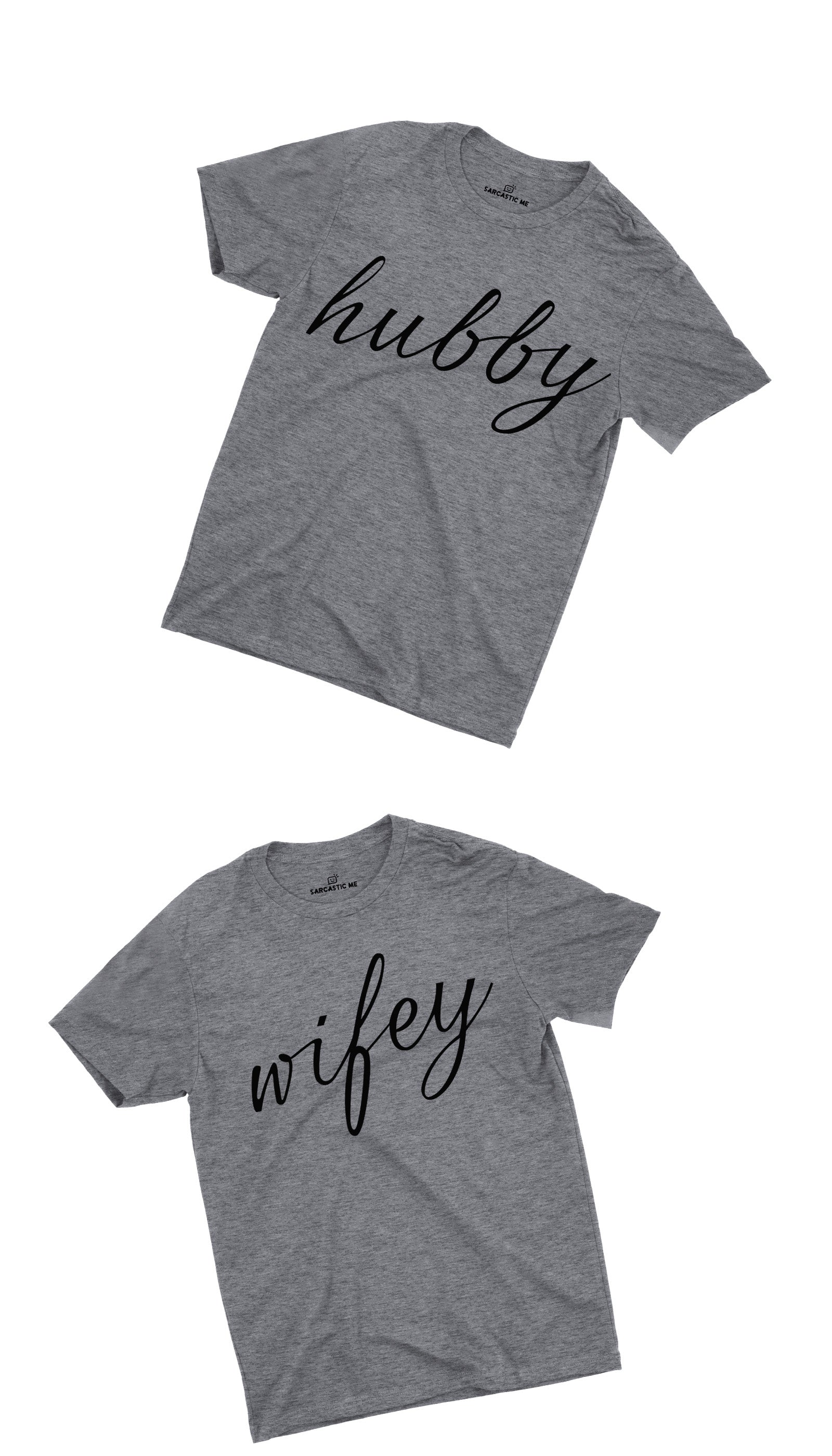 Hubby & Wifey Couples Grey Unisex T-shirt Set | Sarcastic ME