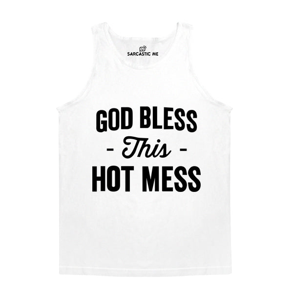 God Bless This Hot Mess White Unisex Tank Top | Sarcastic Me